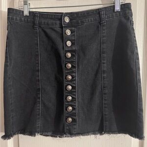 Button-Front Black Denim Mini Skirt